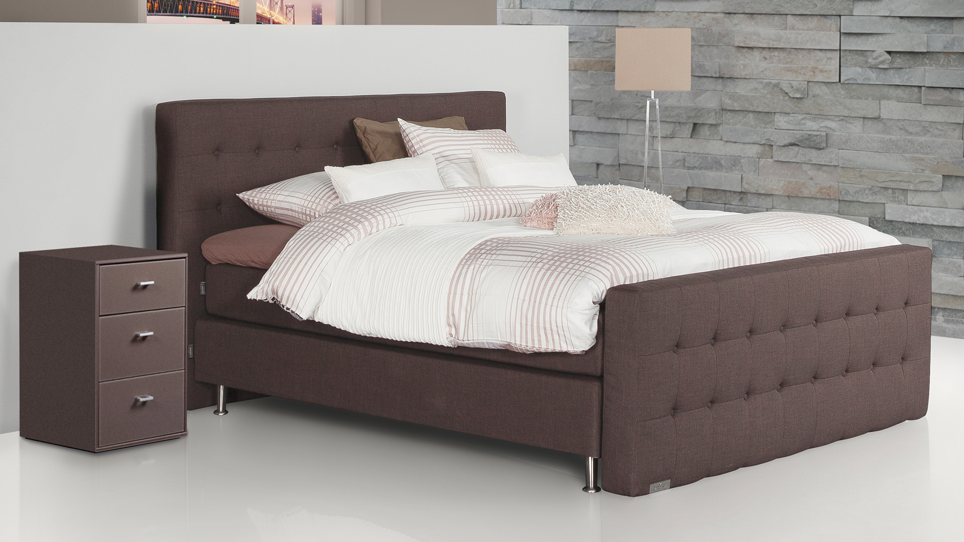 Caresse Silver 4860 vlak boxspring in moderne slaapkamer