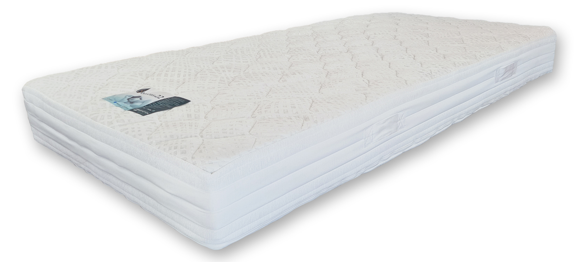 Totale afbeelding van het Mahoton Seasons 22 matras met zicht op de omkeerbare zomer- en wintertijk.