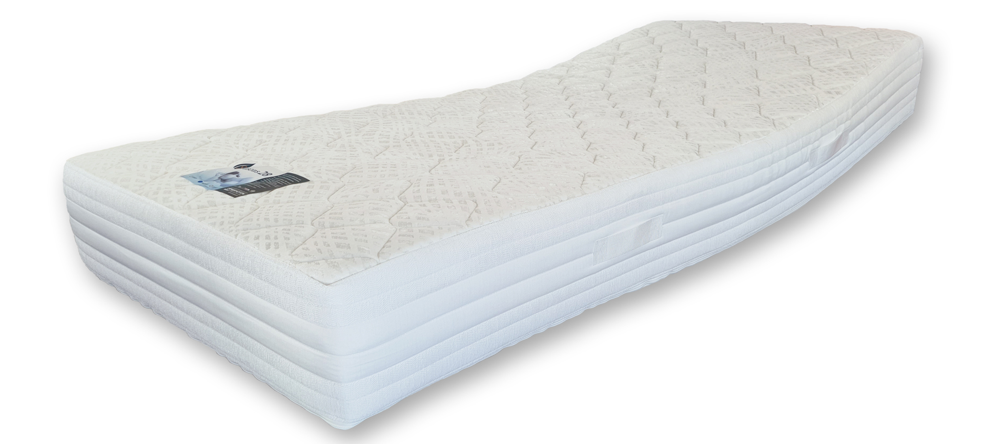 Foto van het Mahoton Seasons 28 matras met zicht op de omkeerbare zomer- en wintertijk voor optimale temperatuurregulatie.